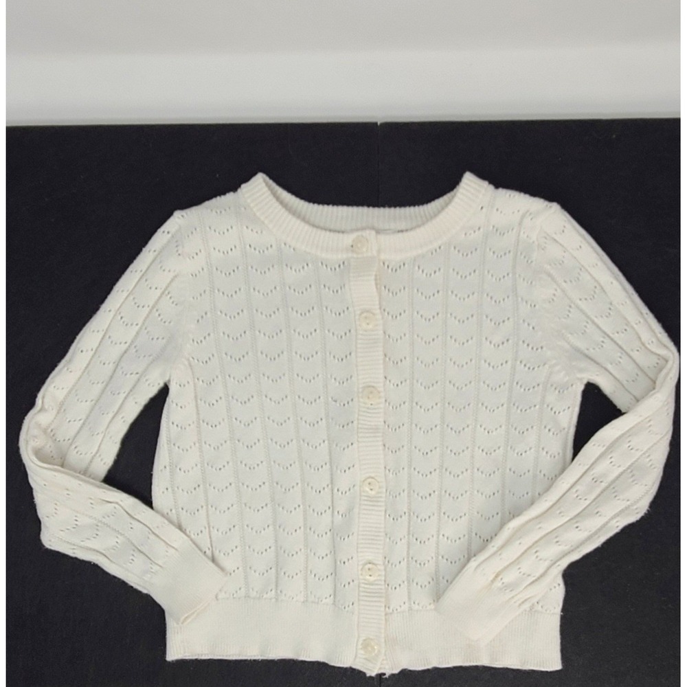 Cat & Jack Cardigan Sweater Toddler Girls 3T White Pointelle Knit Good